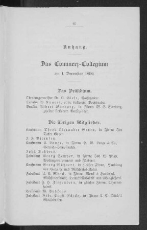 Das Commerz-Collegium am 1. December 1892.