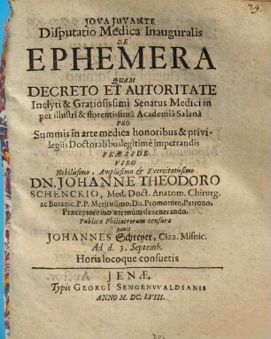 Disputatio Medica Inauguralis De Ephemera