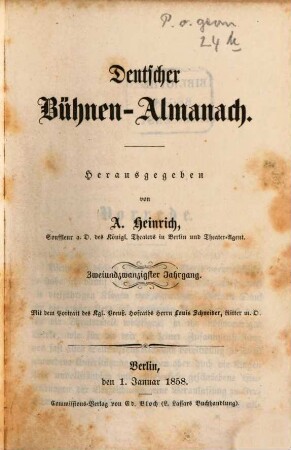 Deutscher Bühnenalmanach. 22, 22. 1858