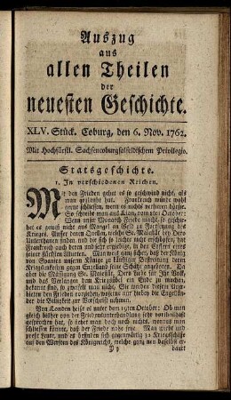 XLV. Stück. Coburg, den 6. Nov. 1762.