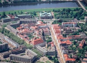 Japanisches Palais : Innere Neustadt zwischen Hauptstraße mit Dreikönigskirche, Elbe, Japanischem Palais und Königstraße