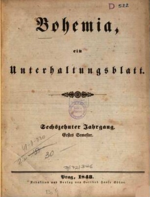 Bohemia : ein Unterhaltungsblatt, 1843,1 = Jg. 16