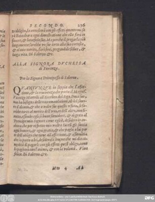 Alla Signora Duchessa di Fiorenza. Per la Signora Principessa di Salerno.