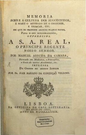 Memoria sobre a cultura dos Algodoeiros