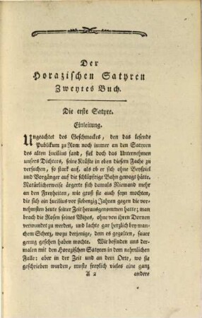 Horazens Satyren : aus dem Lateinischen übersezt und mit Einleitungen und erläuternden Anmerkungen versehen, Zweyter Theil