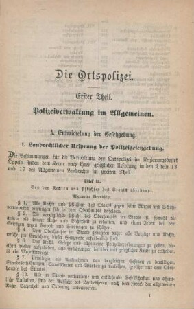 Erster Theil. Polizeiverwaltung im Allgemeinen.
