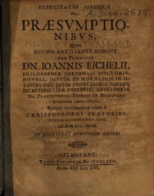 Exercitatio Iuridica De Praesumptionibus