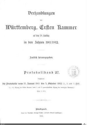 2,32: Landtag Württemberg - Kammer 1, Protokolle 1911-1912