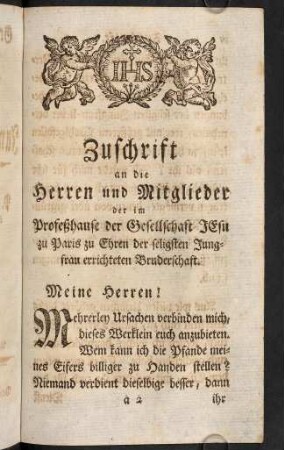 III-XII, Zuschrift.