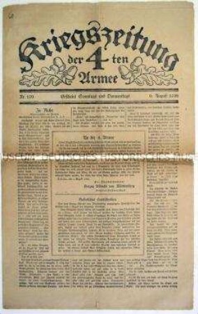 "Kriegszeitung der 4ten Armee" u.a. zum 2. Jahrestag des Kriegsbeginns (mit Bildbeilage)