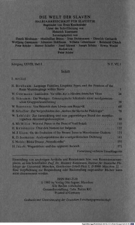 Die Welt der Slaven : internationale Halbjahresschrift für Slavistik. 28 = N.F. 7. 1983
