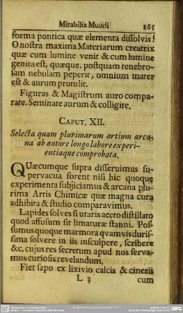 Caput. XII. Selecta quam plurimarum artium arcana ab autore longo labore experientiaque comprobata