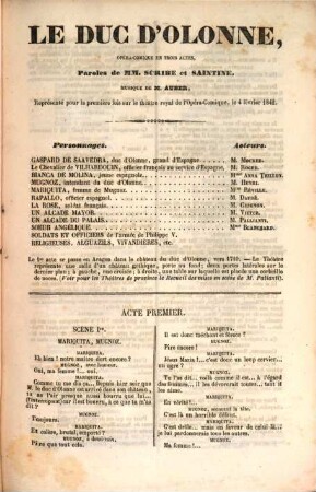 Le Duc d'Olonne : opera-comique en trois actes