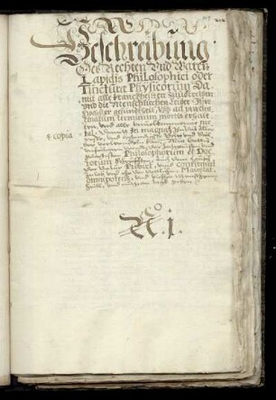 No. 1: Beschreibung des Rechten und waren Lapidis Philosophici oder Tincturæ Physicorum ...