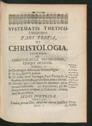 Prooemium. De Christologiae Definitione, eiusque Divisione.