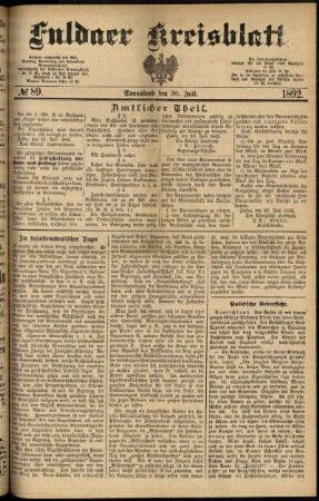 Erste Ausgabe vom Samstag, den 30. Juli 1892.