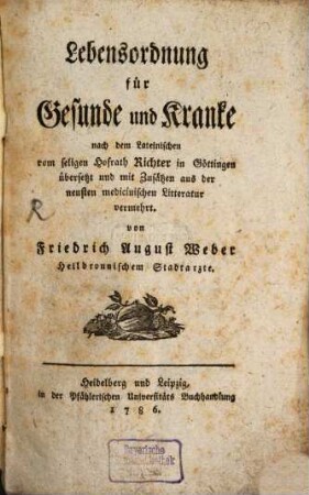 Lebensordnung für Gesunde und Kranke