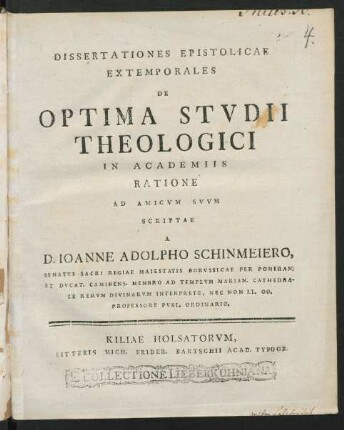 Dissertationes Epistolicae Extemporales De Optima Stvdii Theologici In Academiis Ratione