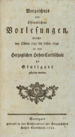 Vorlesungsverzeichnis 1791/92