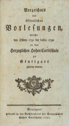 Vorlesungsverzeichnis 1791/92