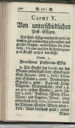 Caput V. Von unterschiedlichen Pest-Essigen