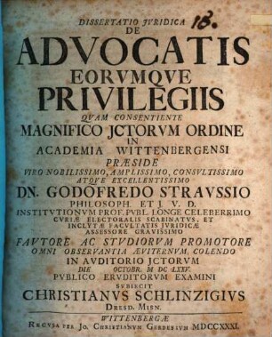 Diss. iur. de advocatis eorumque privilegiis