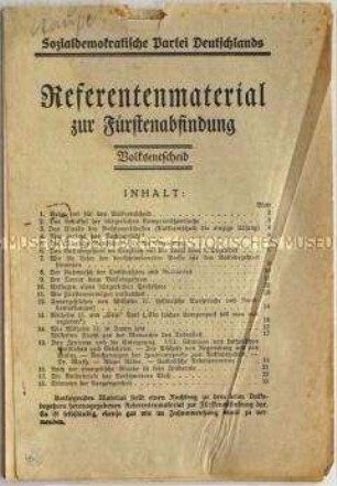 Materialsammlung für Referenten der SPD zum Volksentscheid über die Fürstenabfindung