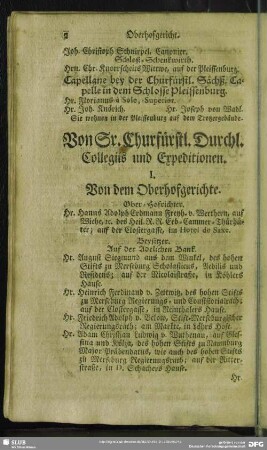 Zweyte Abtheilung. Von Sr. Churfürstlichen Durchl. Collegiis und Expeditionen