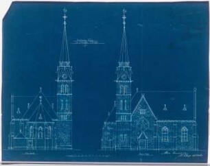 Sankt Bonifatius, Bad Salzuflen: Chor- und Seitenansicht (1:100)