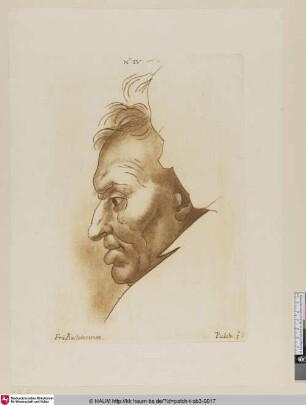 [Profil eines nach links blickenden Mannes hinter dem Umriss eines weiteren Mannes]