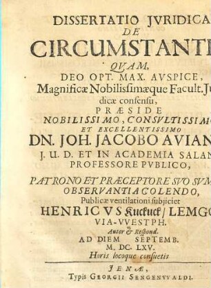 Dissertatio Jvridica De Circumstantiis