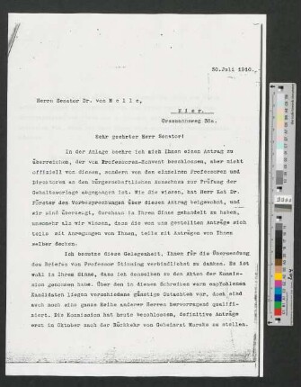 Brief an Werner von Melle