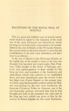 Reception of the royal seal at Manila
