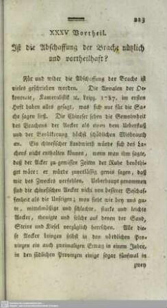 XXXV Vortheil. Ist die Abschaffung der Brache nützlich und vortheilhaft?