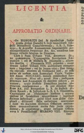 Licentia et Approbatio Ordinarii.