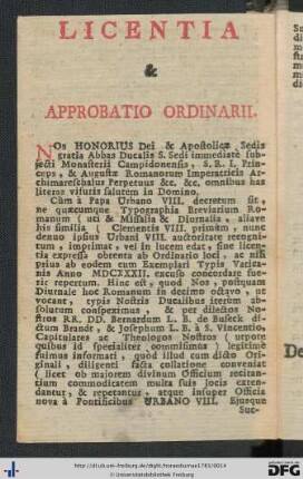 Licentia et Approbatio Ordinarii.