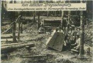 Deutsche Soldaten mit einer Sturmbegleitkanone im Wald an der Ostfront