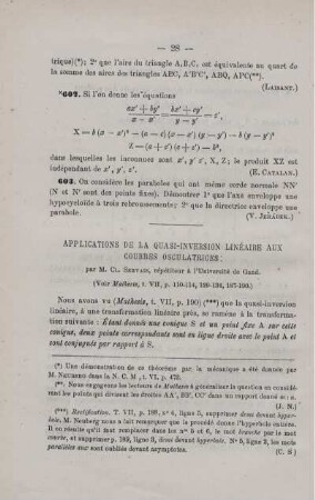 APPLICATIONS DE LA QUASI-INVERSION LINÉAIRE AUX COURBES OSCULATRICES.