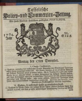 51. Stueck, Montag den 17ten December 1764