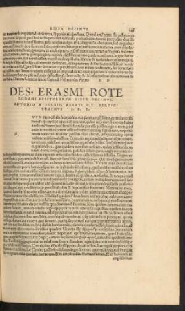 Des. Erasmi Roterodami Epistolarum Liber Decimus.