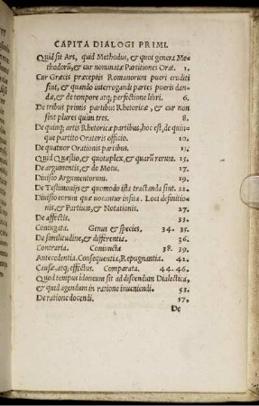 Capita Dialogi Primi, Secvndi Dialogi, Tertii Dialogi, Qvarti Dialogi
