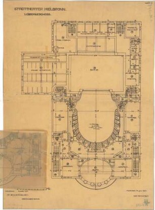 Fischer, Theodor; Heilbronn; Stadt-Theater - 1. Variante (Grundriss OG)