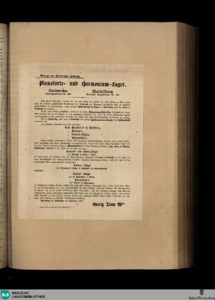 Karlsruher Zeitung, Pianoforte- und Harmonium-Lager