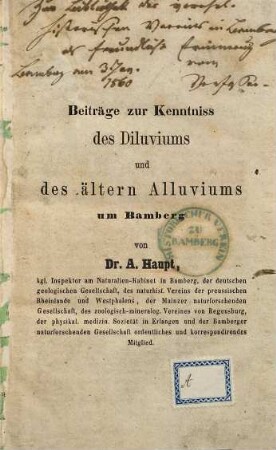 Beiträge zur Kenntniss des Diluviums und des ältern Alluviums um Bamberg