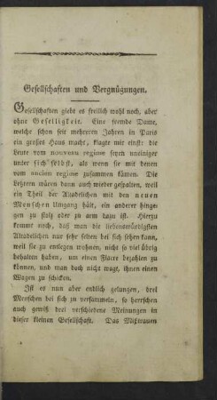 Gesellschaften und Vergnügungen.