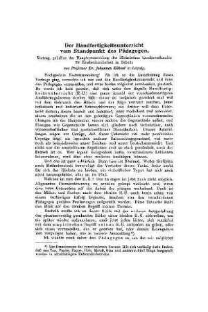 Der Handfertigkeitsunterricht vom Standpunkt des Pädagogen