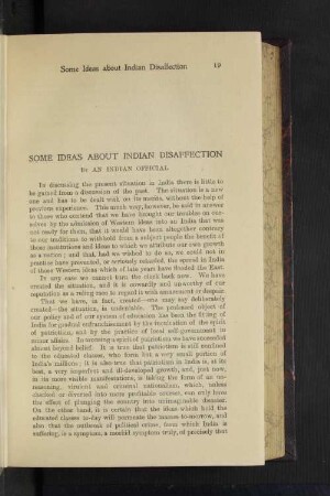 Some Ideas about Indian Disaffection