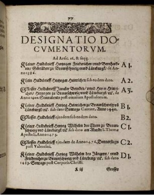 Inhaltsverzeichnis "Designatio Documentorum"