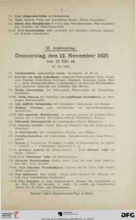 III. Auktionstag: Donnerstag, den 12. November 1925 von 10 Uhr ab (Nr. 716-1202)