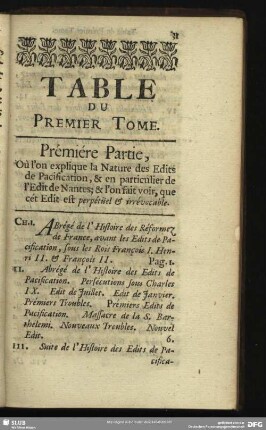 Table Du Premier Tome